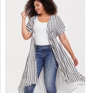 Torrid Gray and White Striped Drawstring Kimono